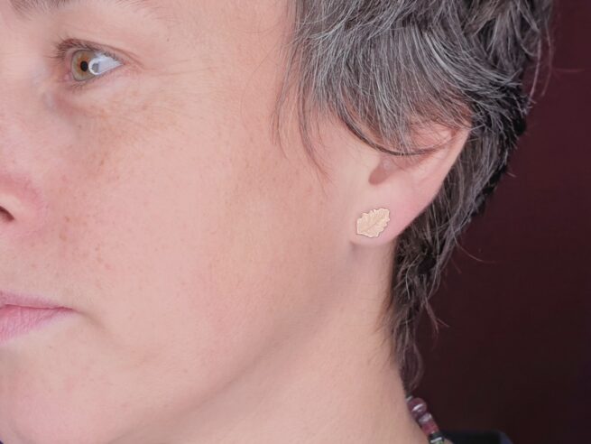 rose gold leaf earrings Oogst Jewellery in Amsterdam