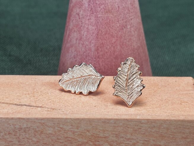 Rose gold leaf earrings. Design by Oogst Jewellery in Amsterdam