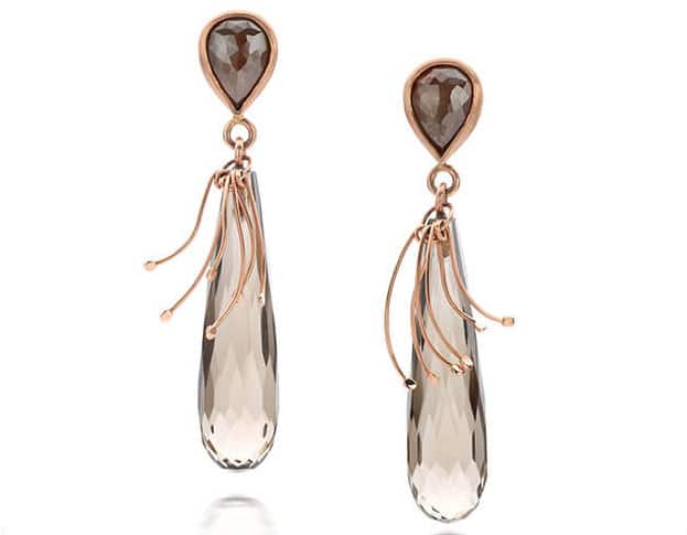 Blog about birthstones. Gemstones that relate to your month of birth or your zodiac sign. By goldsmith Oogst. Earrings with smokey quartz and diamonds