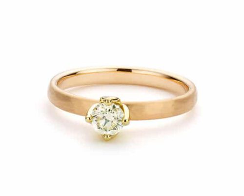 Rosé gouden ring met briljant geslepen diamant in tulp chaton. oogst goudsmeden Amsterdam