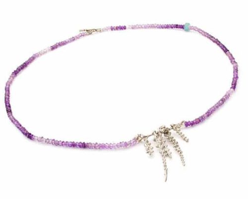 Amethyst necklace with a white gold blossom twig from the Japonais series. Oogst goldsmith Amsterdam