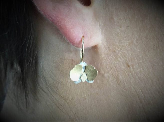 Earrings yellow gold and white gold Orchids, from our 'In bloom' series.  Oogst goldsmith Amsterdam