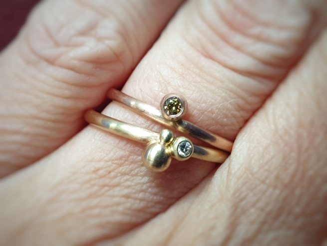 Rings Berries. Rose gold diamond ring. Yellow gold diamond ring. Stack rings. Oogst goldsmith Amsterdam