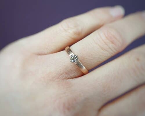 Rose gold engagement ring Rhythm with a 0,23 ct diamond. Oogst goldsmith Amsterdam.