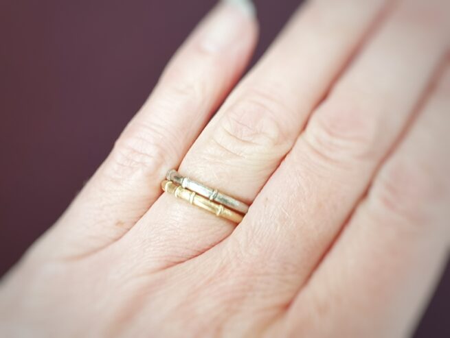 Ring Bamboo. Stack rings in white, yellow and rose gold. From our Japonais collection. Oogst goldsmith Amsterdam.