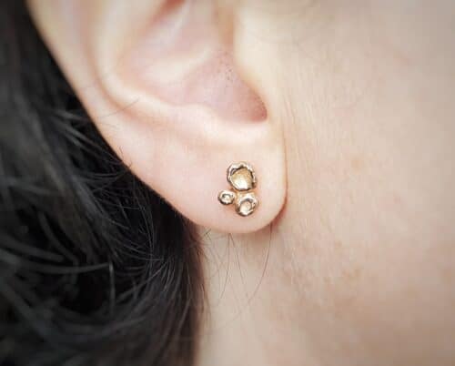 Rose gold ‘Peaches’ ear studs. Standout design by Oogst jewellery in Amsterdam