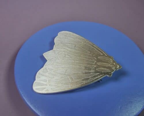 Silver Moth brooch. Etched one-of-a-kind pin. Design by Oogst Jewellery in Amsterdam