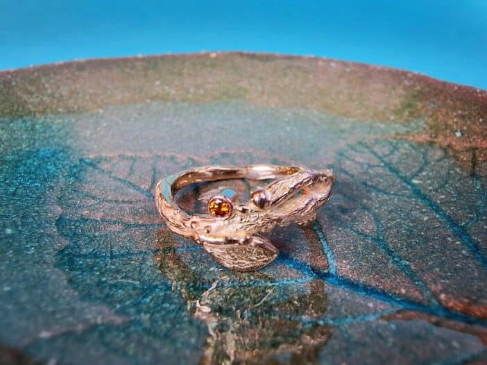 Roségouden Ring Takje met cognac diamant uit de Boomgaard serie van Oogst Goudsmeden.