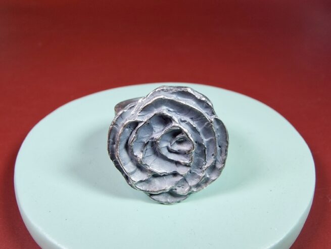 silver 'Mackintosh' rose statement ring, from the Oogst studio
