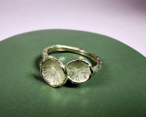 Yellow gold Fungus on a twig ring. Design by Oogst  Jewellery in Amsterdam