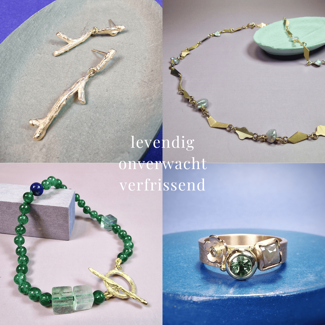 4 voorbeelden van levendige sieraden uit de Oogst collectie. De Oogst gift guide voor verfrissende en creatieve sieraden.