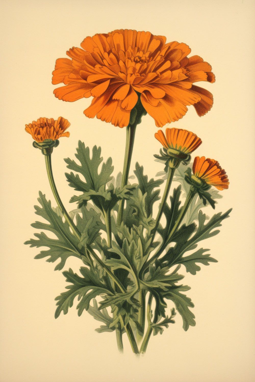 maandbloem oktober Afrikaantje. Botanische tekening. Blog over geboortebloemen sieraden. Oogst Goudsmeden in Amsterdam.